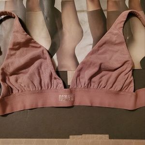 SKIMS NWT Soft Cotton-blend Plunge Bralette Large Milk Chocolate Color
